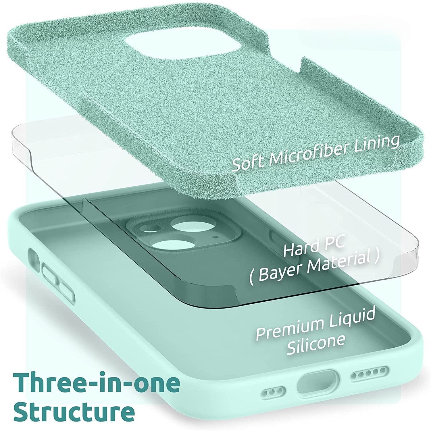 Husa pentru Apple iPhone 14 Pro Max Flippy, Liquid Silicone, cu Microfibra pe interior, Protectie Antisoc, Light Cyan