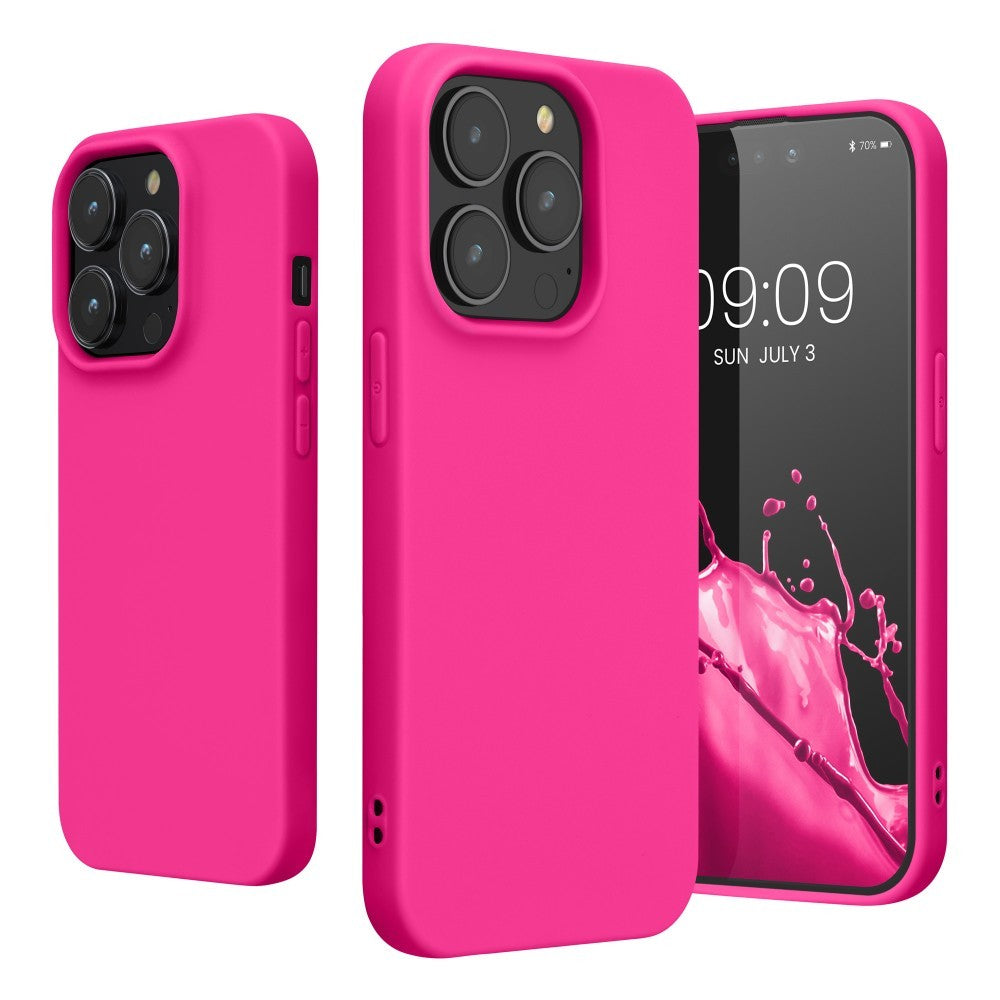 Husa pentru Apple iPhone 14 Pro Max Flippy, Liquid Silicone, cu Microfibra pe interior, Protectie Antisoc, Roz-Fuchsia