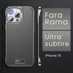 Husa pentru iPhone 15, husa de protectie pentru telefon, Flippy, Design Modern fara margini, din Piele PU, Subtire, Gri