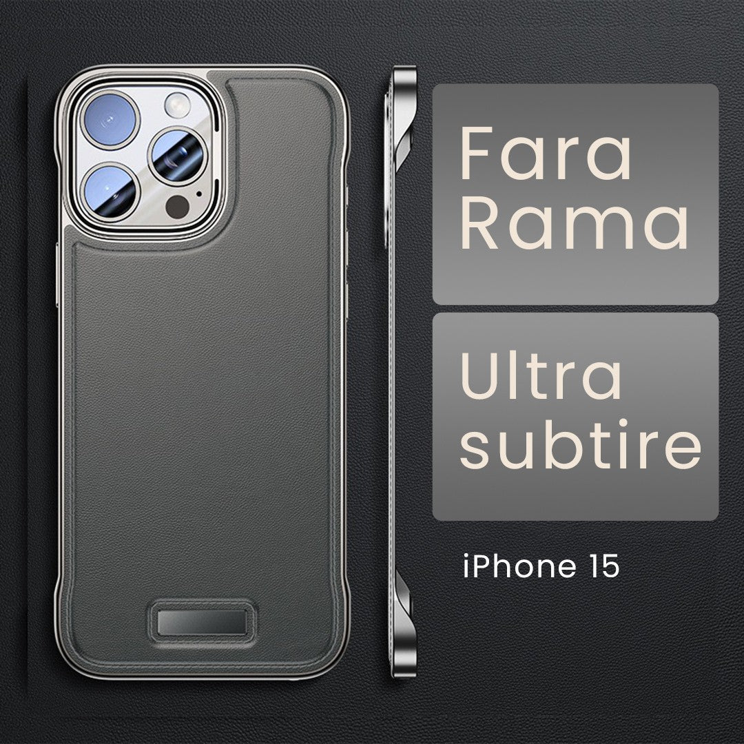 Husa pentru iPhone 15, husa de protectie pentru telefon, Flippy, Design Modern fara margini, din Piele PU, Subtire, Gri
