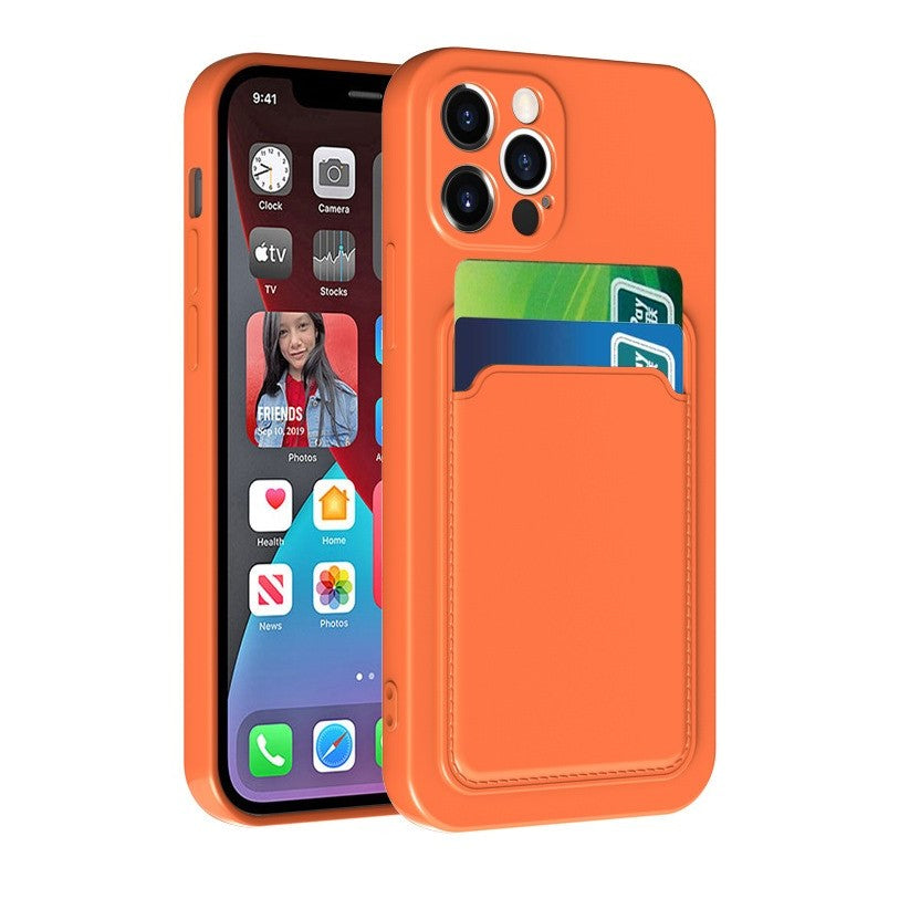 Husa protectie cu suport card compatibila cu Samsung A12 Portocaliu