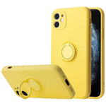 Husa protectie Flippy compatibila cu Apple iPhone 12 Mini Liquid Silicone Ring cu suport rotativ Galben