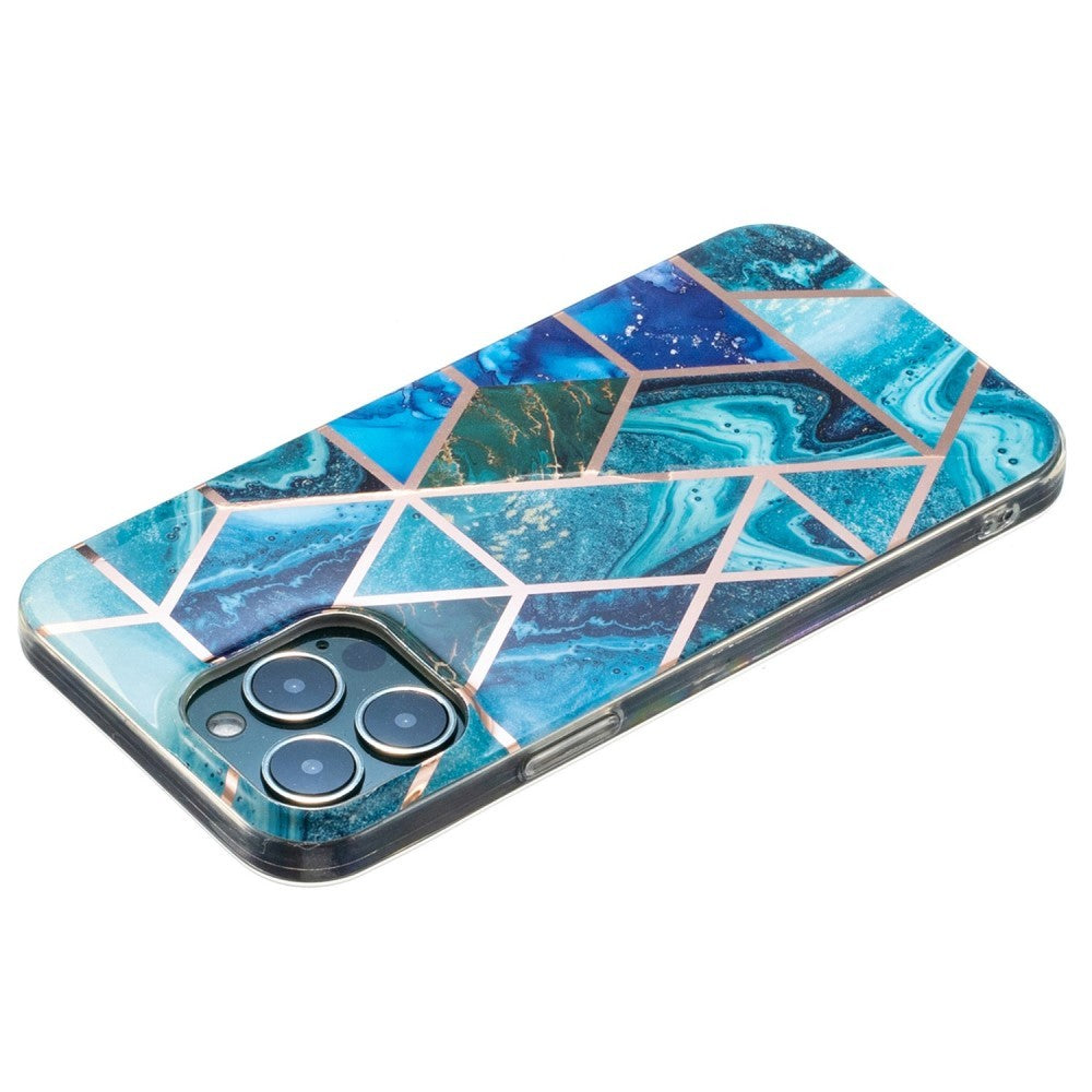 Husa protectie Flippy compatibila cu Apple iPhone 12 Mini Soft IMD TPU Marble Geometric Albastru