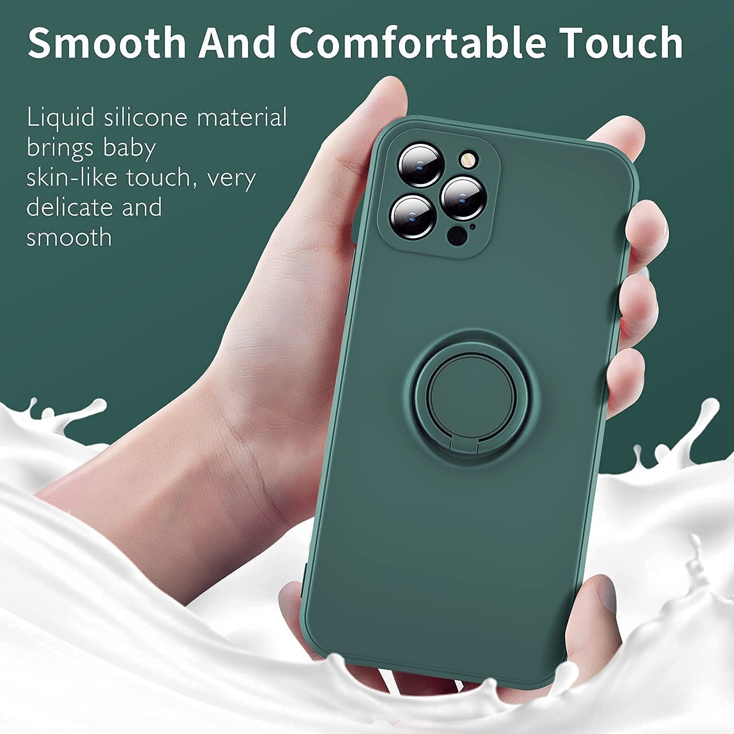 Husa protectie Flippy compatibila cu Apple iPhone 12 Pro Liquid Silicone Ring cu suport rotativ Verde