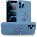 Husa protectie Flippy compatibila cu Apple iPhone 12 Pro Max Liquid Silicone Ring cu suport rotativ Albastru deschis