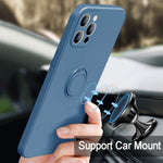 Husa protectie Flippy compatibila cu Apple iPhone 12 Pro Max Liquid Silicone Ring cu suport rotativ Albastru deschis