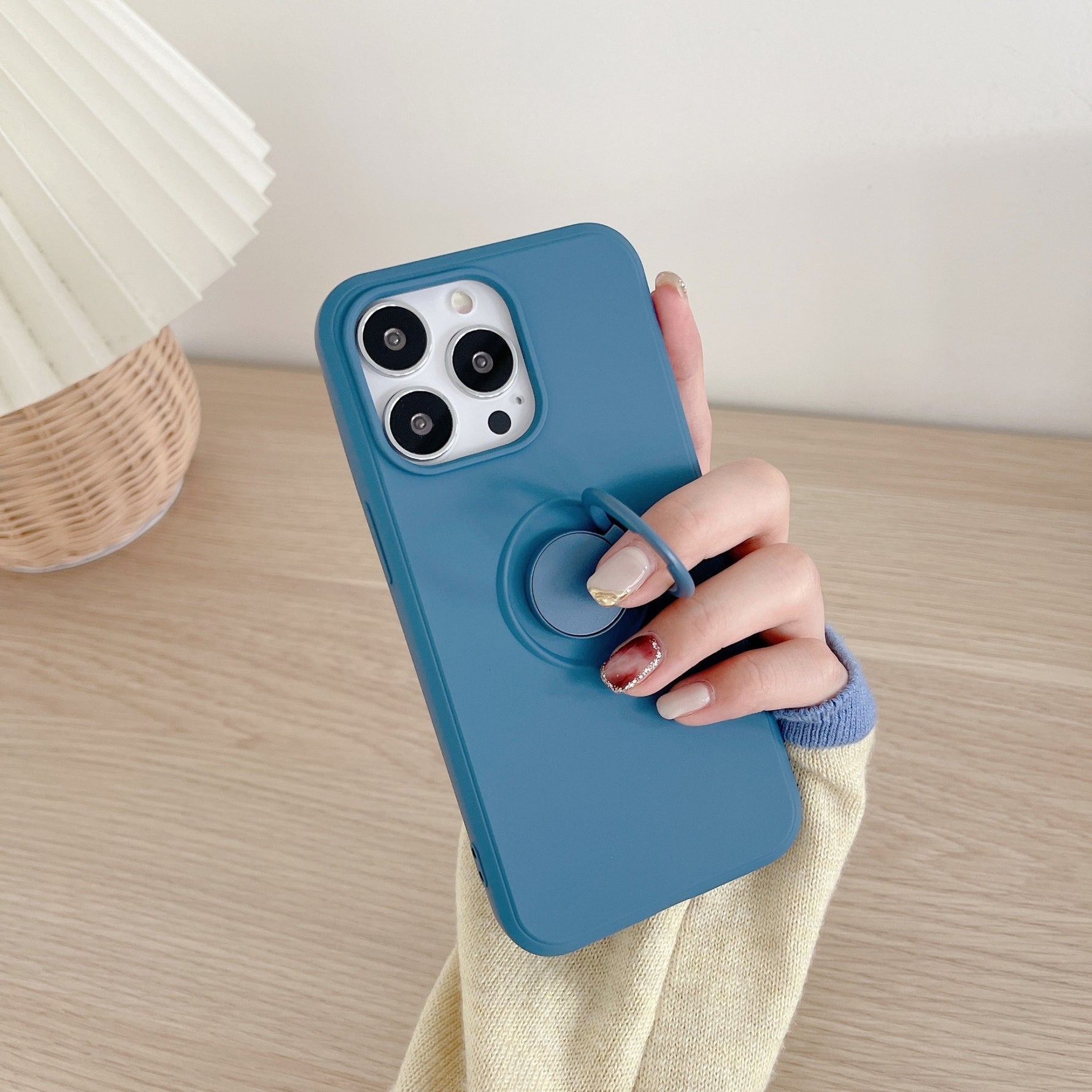 Husa protectie Flippy compatibila cu Apple iPhone 13 Pro Max Liquid Silicone Ring cu suport rotativ Albastru
