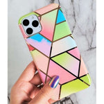 Husa protectie Flippy compatibila cu Huawei P Smart 2021 Soft IMD TPU Marble Geometric Roz