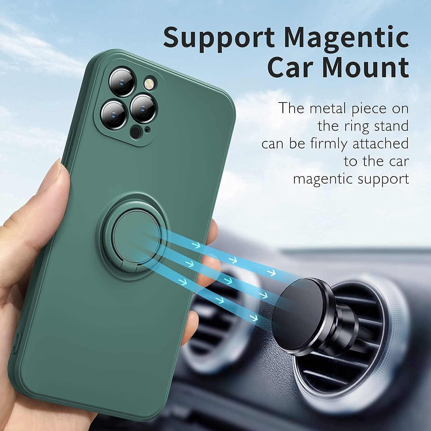 Husa protectie Flippy compatibila cu Huawei P40 Lite E Liquid Silicone Ring cu suport rotativ Verde