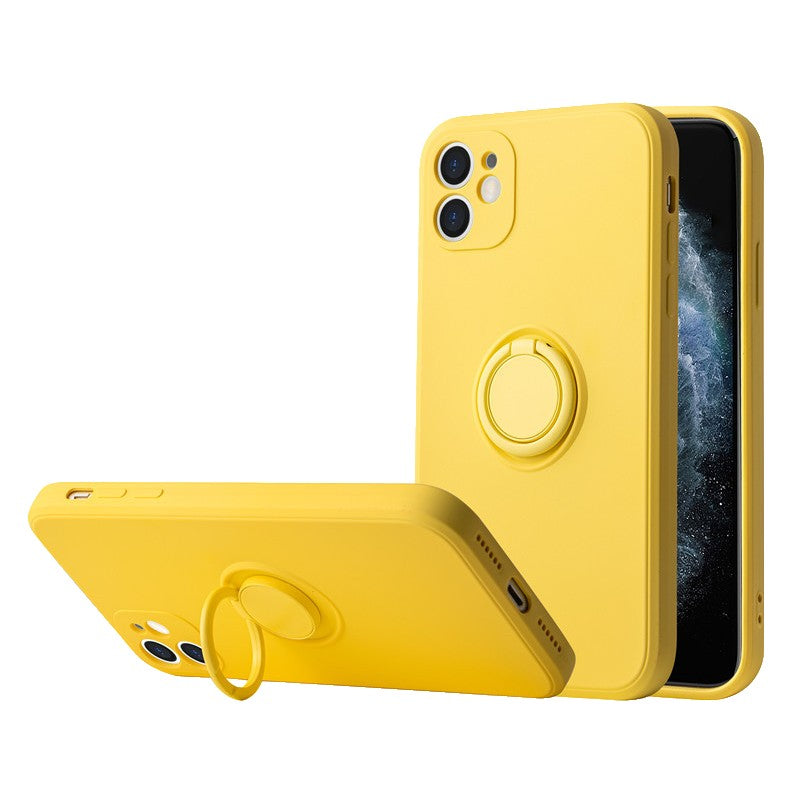 Husa protectie Flippy compatibila cu Samsung A02 S Liquid Silicone Ring cu suport rotativ Galben
