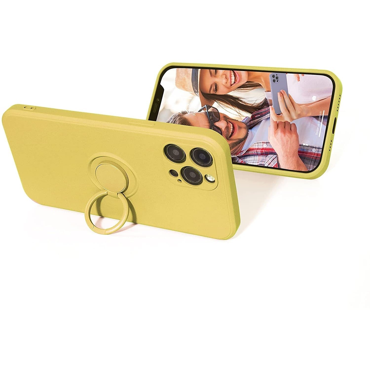 Husa protectie Flippy compatibila cu Samsung A32 5G Liquid Silicone Ring cu suport rotativ Galben