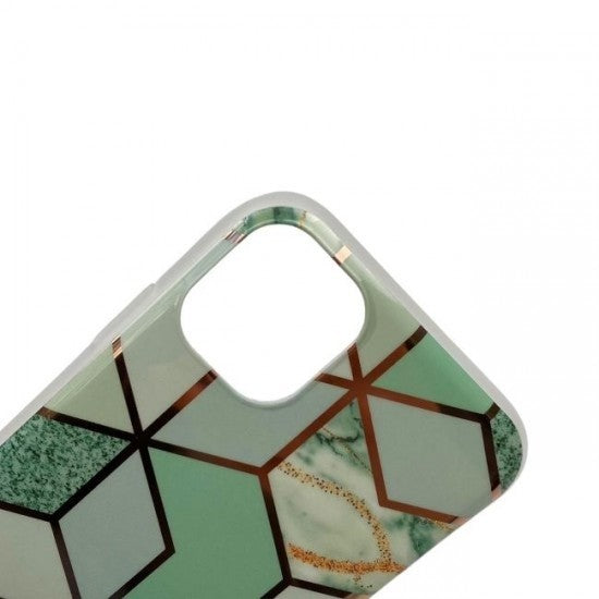 Husa protectie Flippy compatibila cu Samsung Galaxy A20 E Soft IMD TPU Marble Geometric Verde