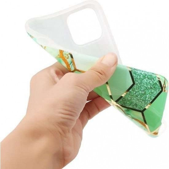 Husa protectie Flippy compatibila cu Samsung Galaxy A32 5G Soft IMD TPU Marble Geometric Verde