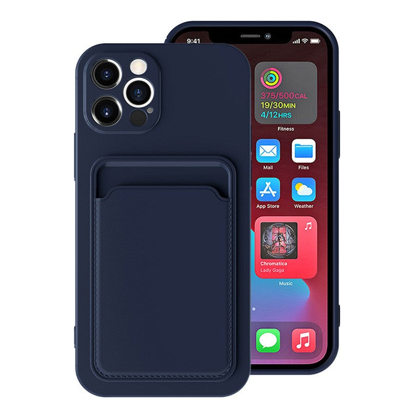 Husa protectie Flippy cu suport card compatibila cu Apple iPhone 12 Albastru