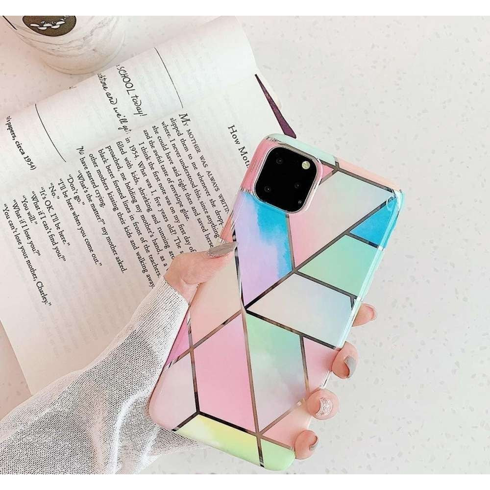 Husa protectie pentru Apple iPhone 11 Pro Soft IMD TPU Marble Geometric Roz