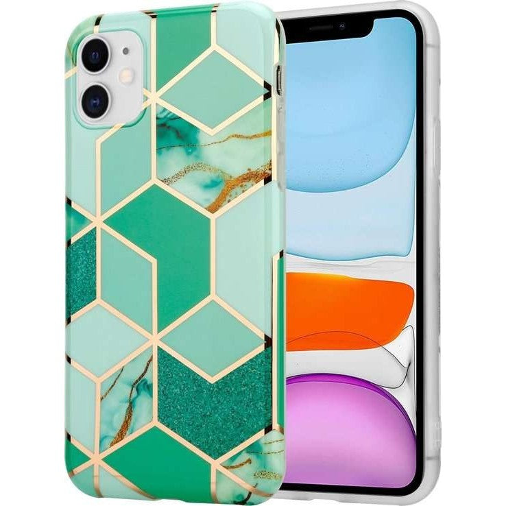 Husa protectie pentru Apple iPhone 11 Pro Soft IMD TPU Marble Geometric Verde