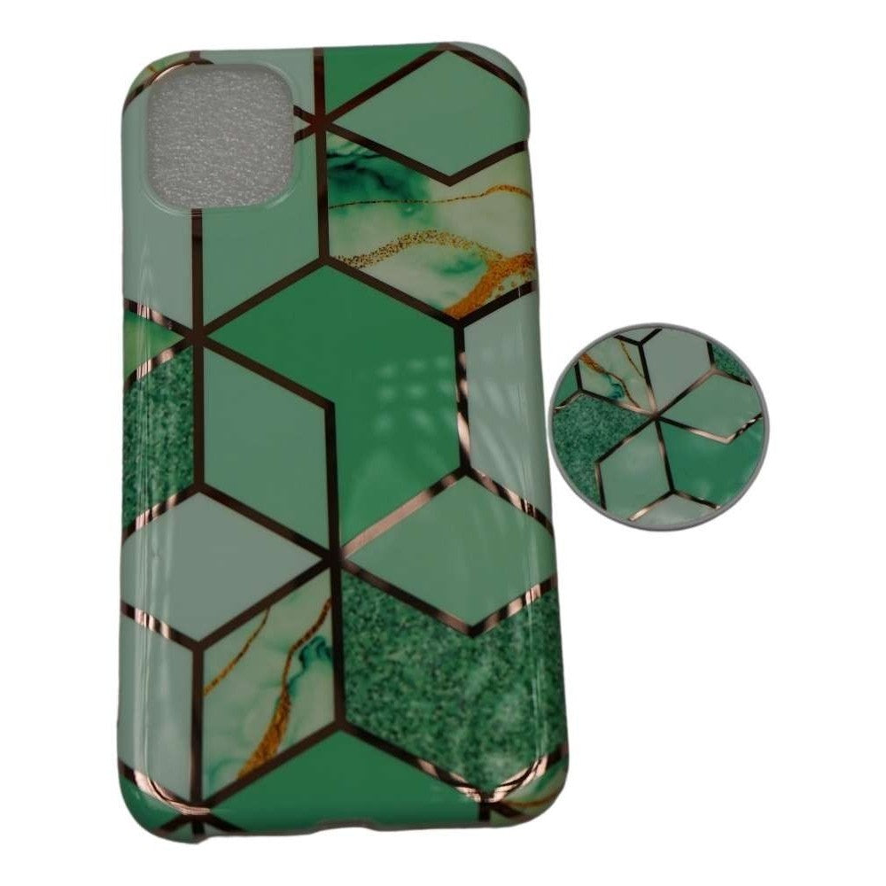 Husa protectie pentru Apple iPhone 11 Soft IMD TPU Marble Geometric Verde Suport inclus