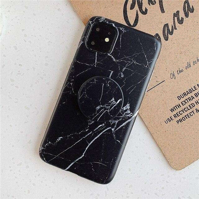 Husa protectie pentru Apple iPhone XR Soft IMD TPU Marble Negru cu Suport inclus