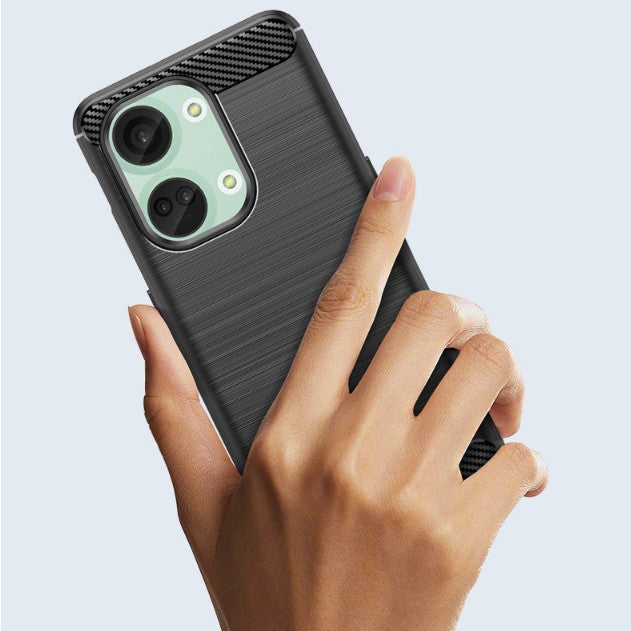 Husa Protectie pentru OnePlus Nord 3, Flippy, din Silicon TPU Moale, Textura Periat, Anti Cadere, cu Element Carbon,