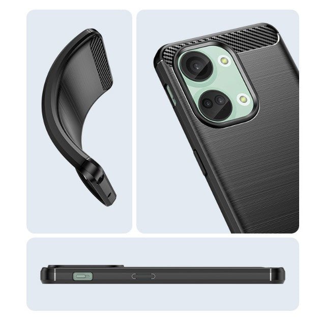 Husa Protectie pentru OnePlus Nord 3, Flippy, din Silicon TPU Moale, Textura Periat, Anti Cadere, cu Element Carbon,