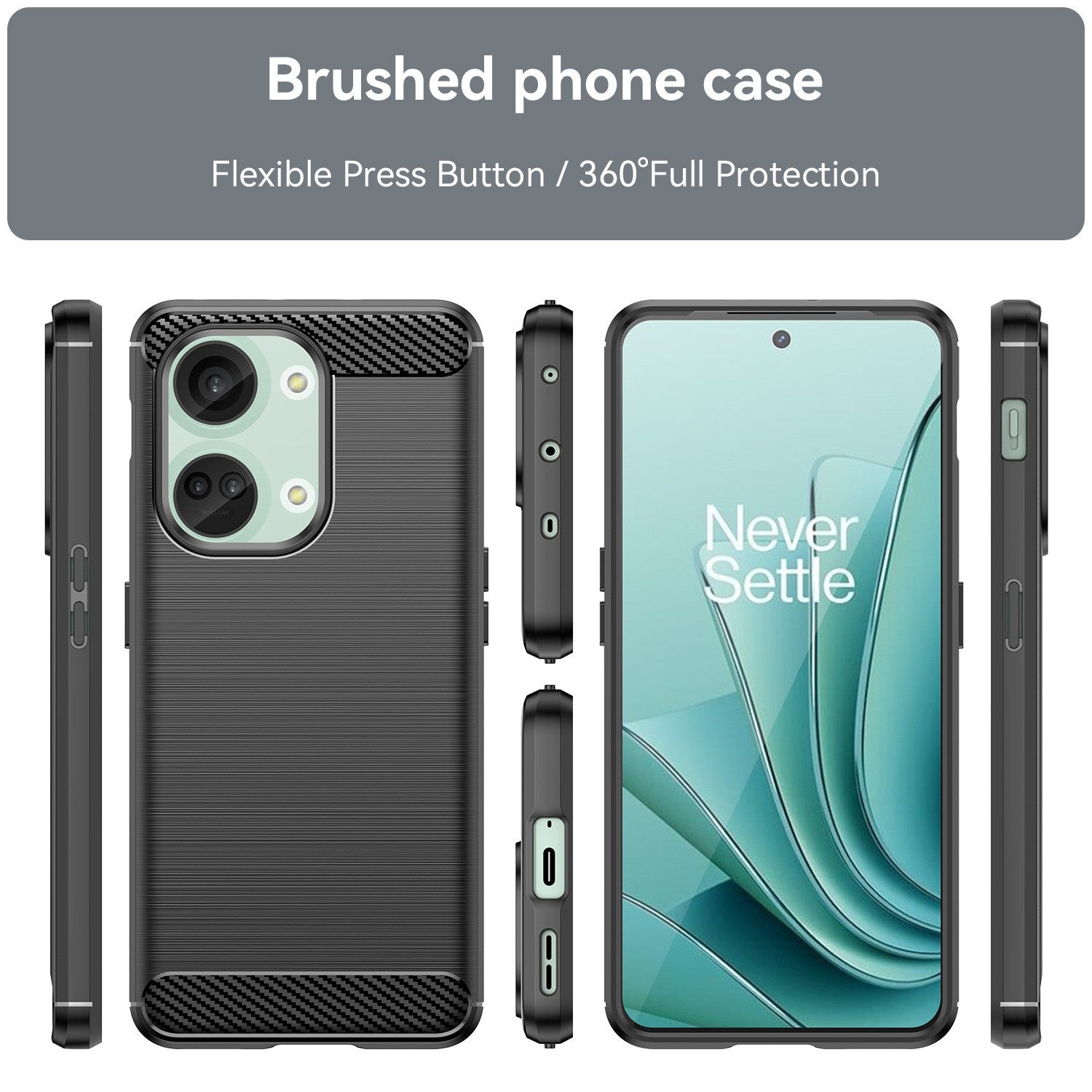 Husa Protectie pentru OnePlus Nord 3, Flippy, din Silicon TPU Moale, Textura Periat, Anti Cadere, cu Element Carbon,