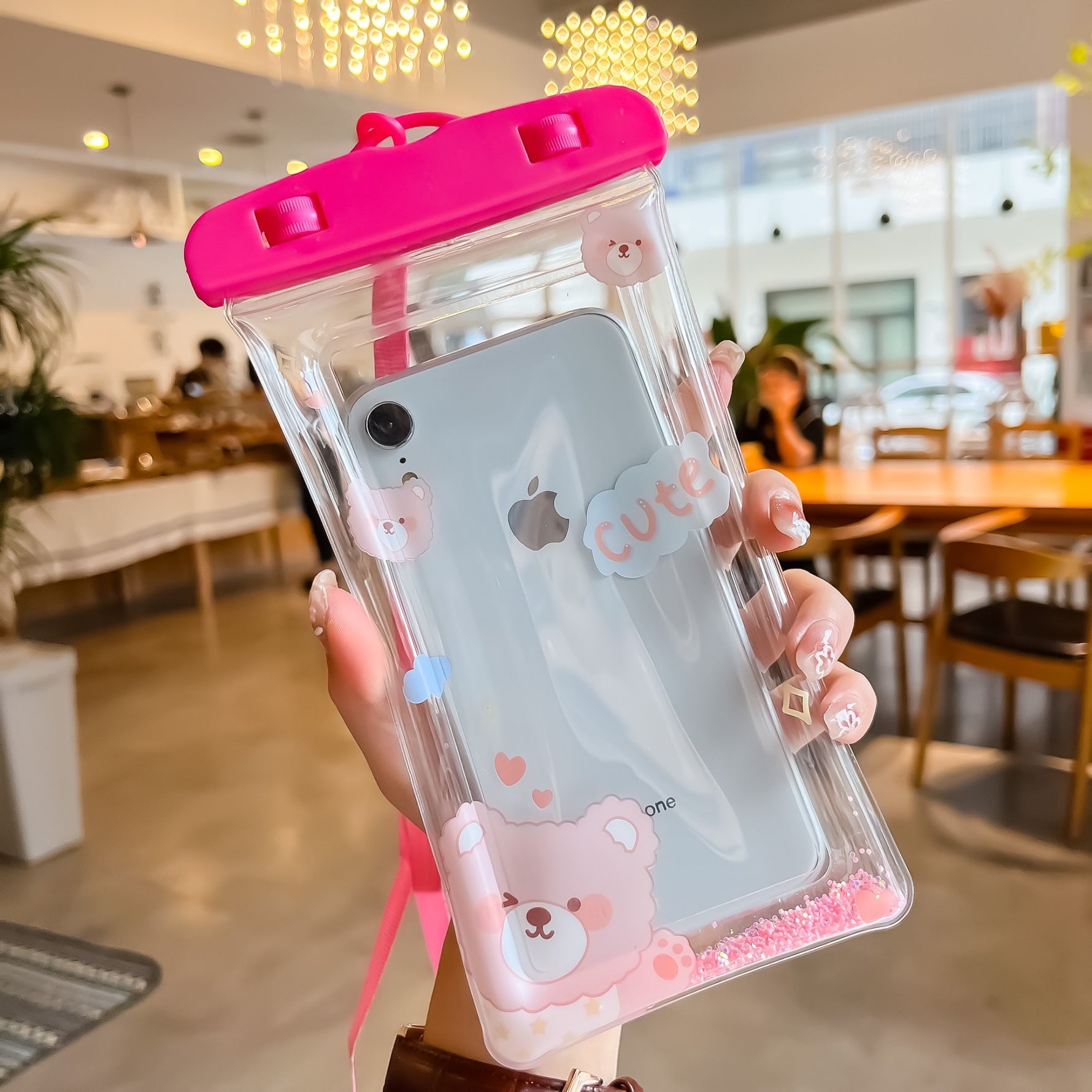 Husa subacvatica Glitter Kids Waterproof Flippy, Snowproof, Universala, cu Snur, pentru telefon sau documente, Cute