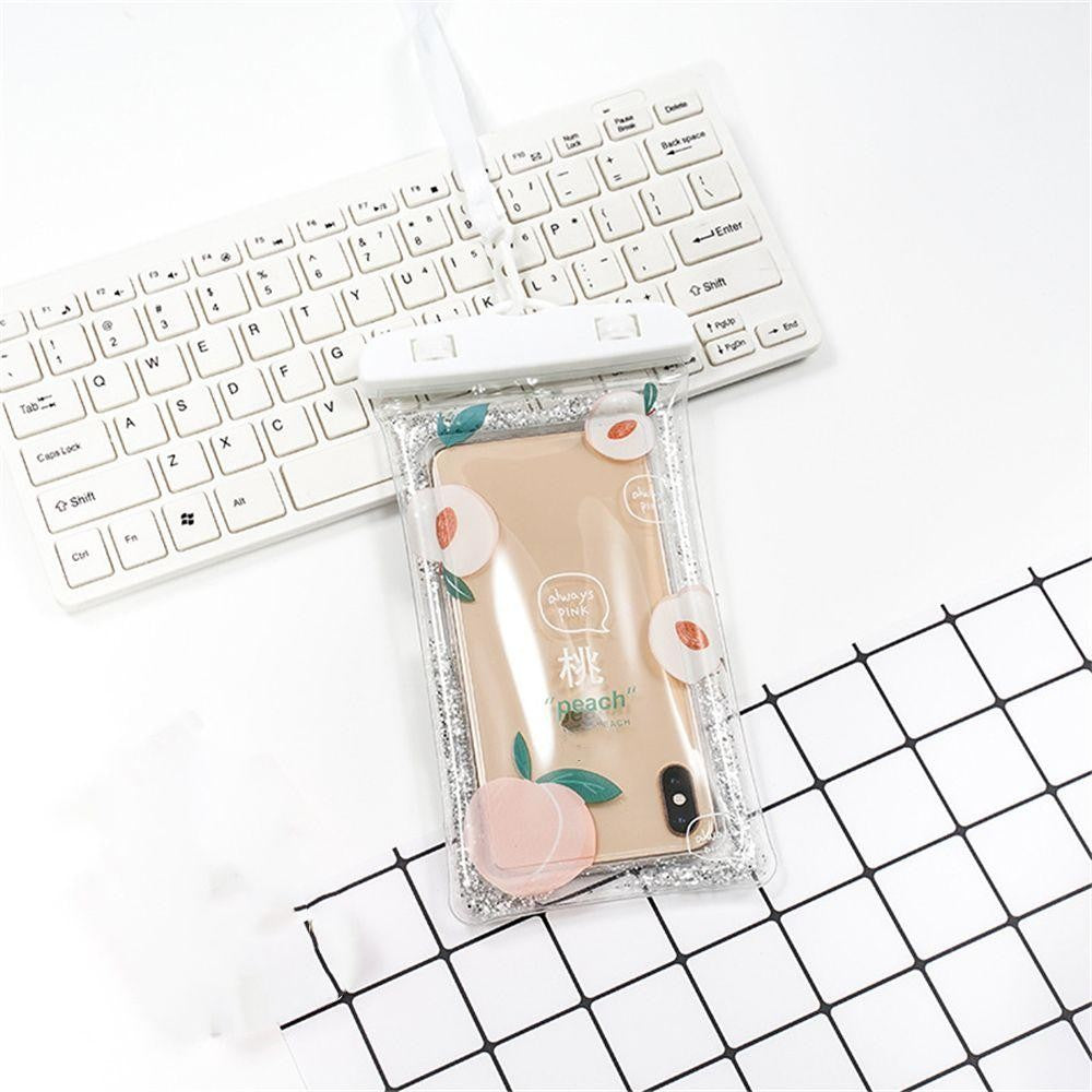 Husa subacvatica Glitter Kids Waterproof Flippy, Snowproof, Universala, cu Snur, pentru telefon sau documente, Peach,