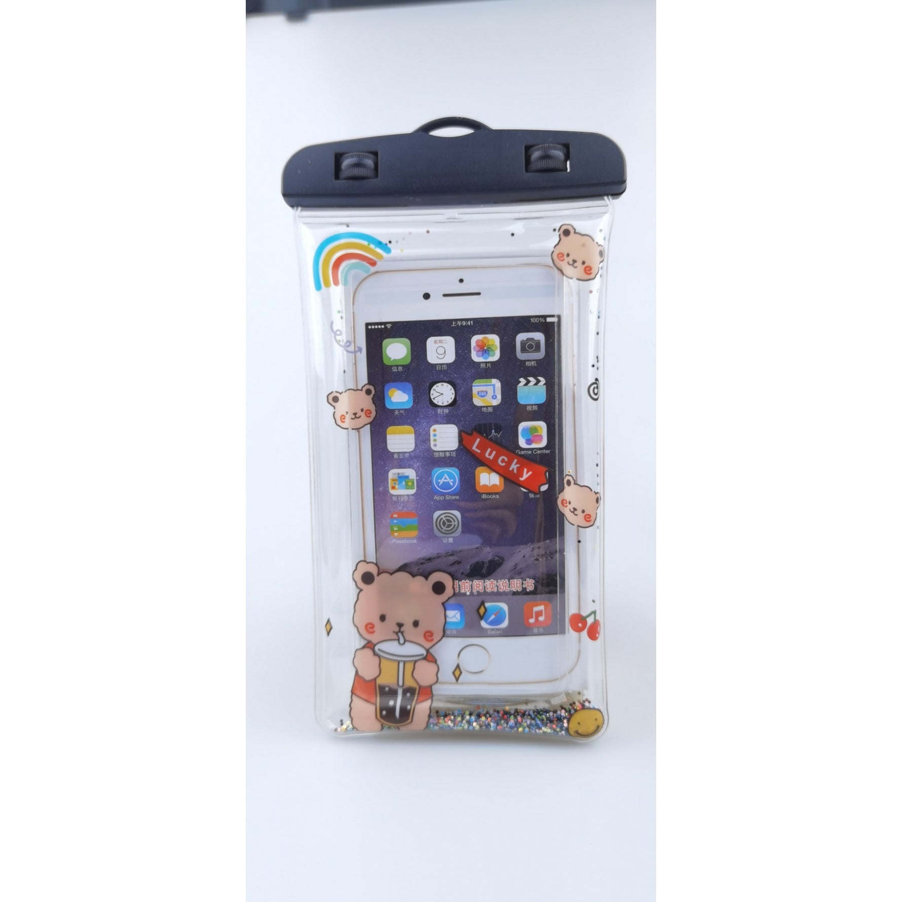Husa subacvatica Glitter Kids Waterproof Flippy, Snowproof, Universala, cu Snur, pentru telefon sau documente, Lucky