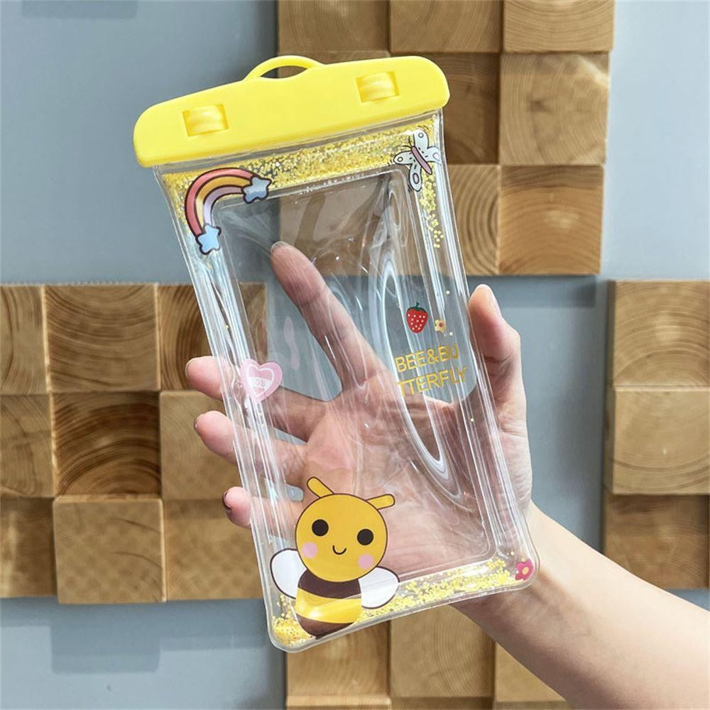 Husa subacvatica Glitter Kids Waterproof Flippy, Snowproof, Universala, cu Snur, pentru telefon sau documente, Bee,
