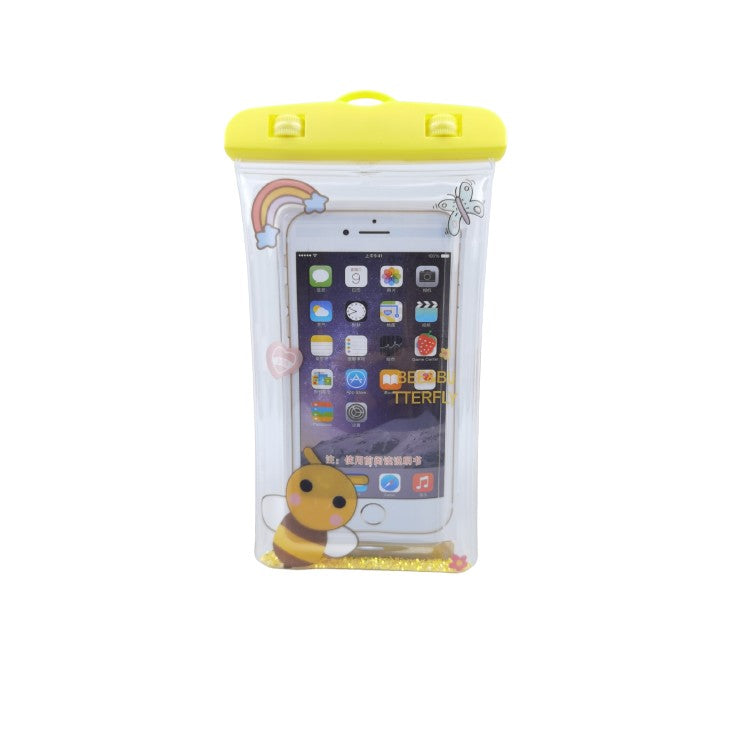 Husa subacvatica Glitter Kids Waterproof Flippy, Snowproof, Universala, cu Snur, pentru telefon sau documente, Bee,