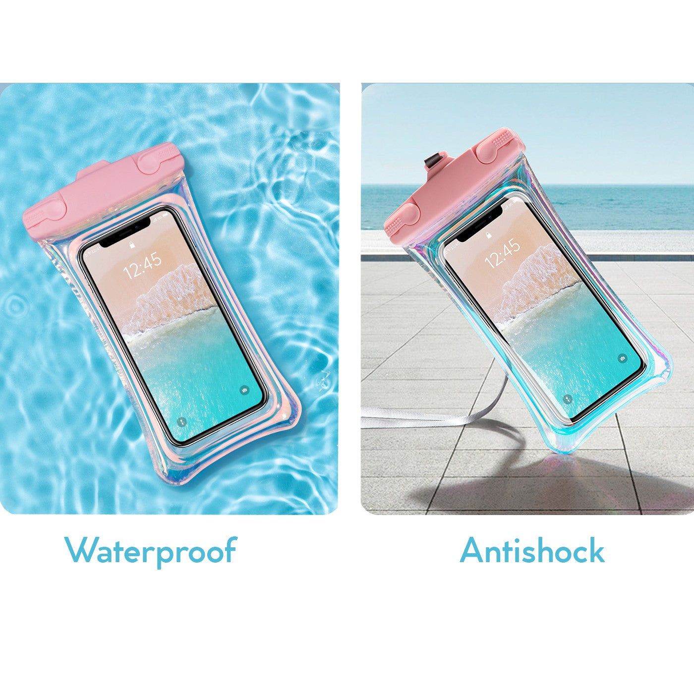 Husa subacvatica Holografica Waterproof Flippy, Snowproof, Universala, Impermeabila, cu Snur, pentru telefon sau