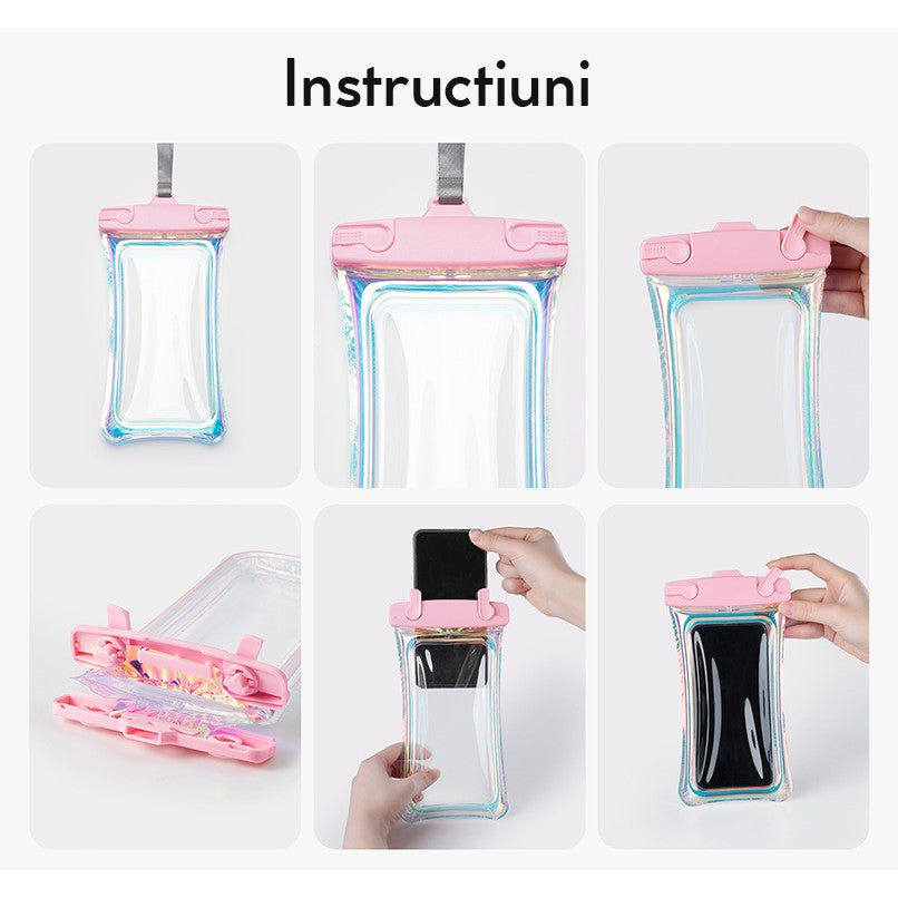 Husa subacvatica Holografica Waterproof Flippy, Snowproof, Universala, Impermeabila, cu Snur, pentru telefon sau