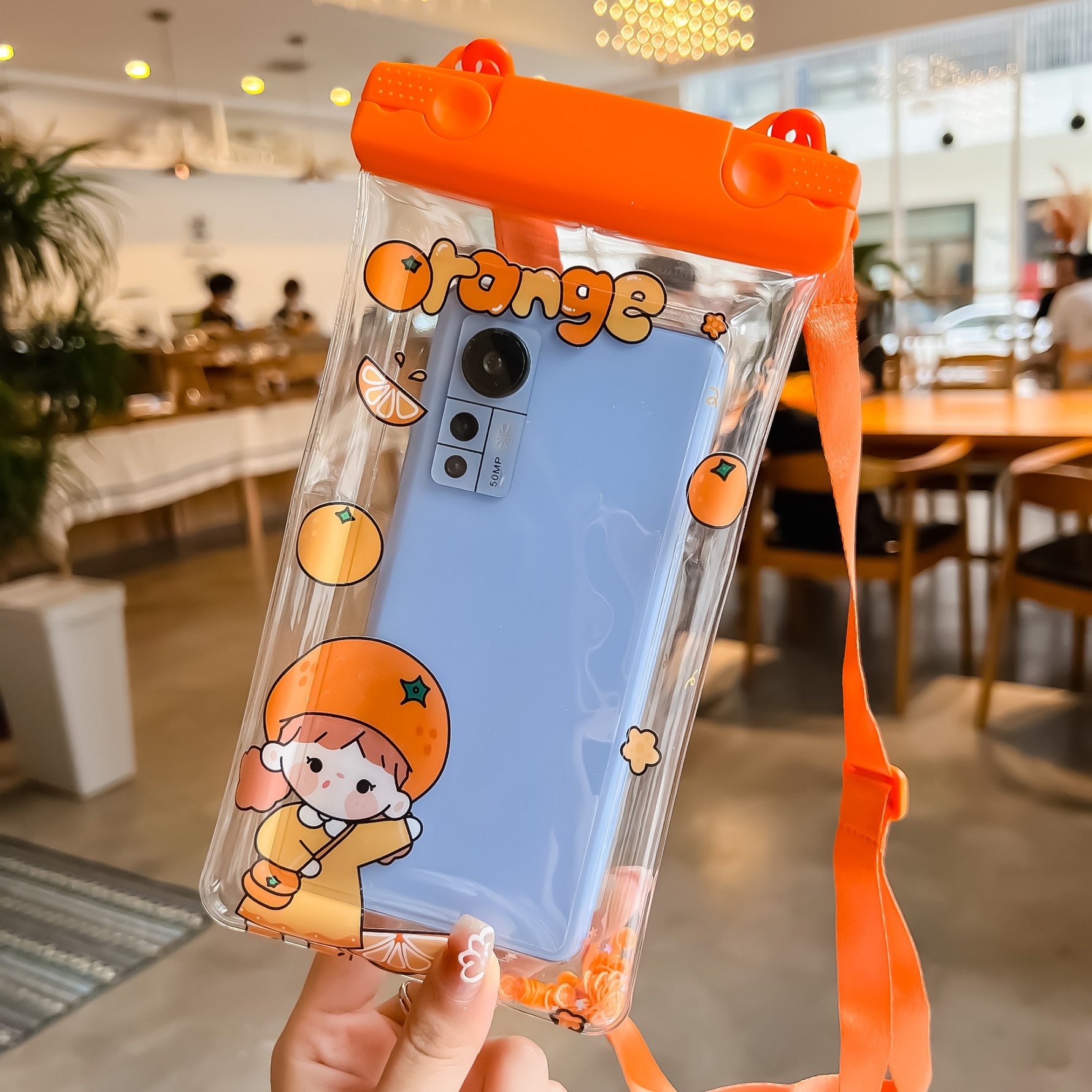 Husa subacvatica Waterproof Flippy, Snowproof, Universala, Impermeabila, pentru telefon sau documente, cu snur, Orange