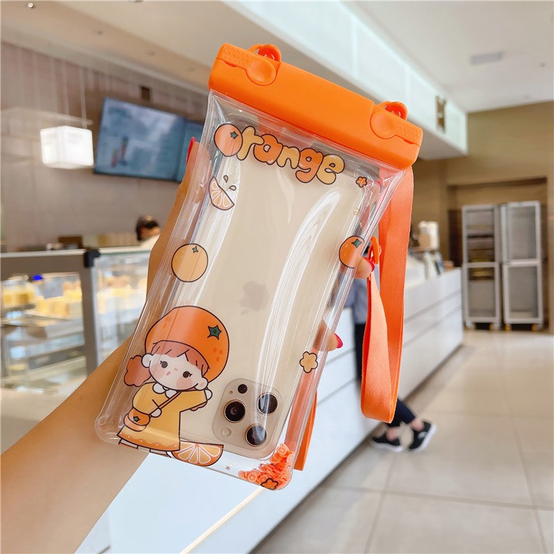 Husa subacvatica Waterproof Flippy, Snowproof, Universala, Impermeabila, pentru telefon sau documente, cu snur, Orange