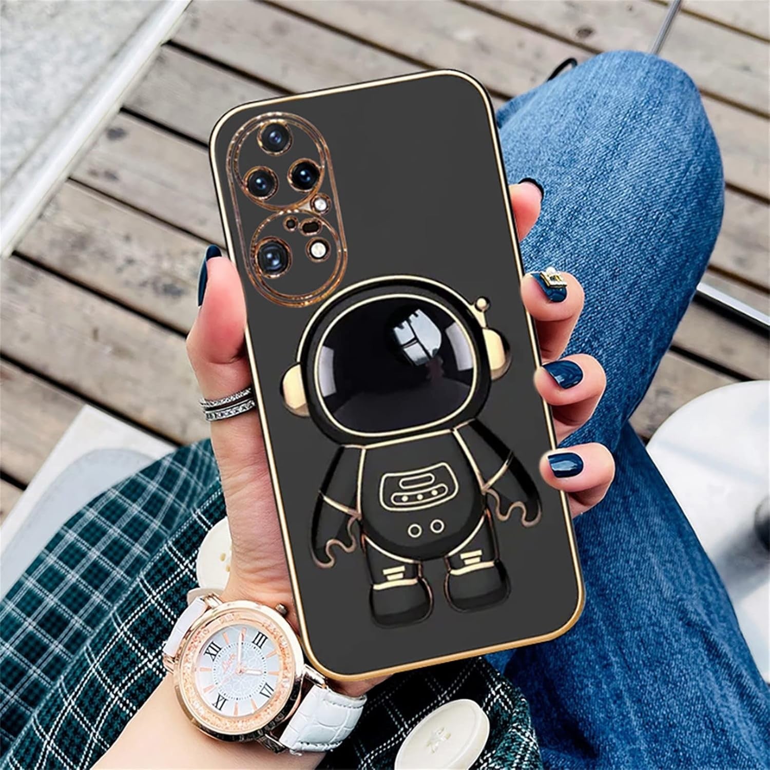Husa Telefon 2in1, Flippy, Compatibila Huawei Mate 50 Pro, Carcasa TPU cu Suport Inclus Tip Astronaut, Protectie