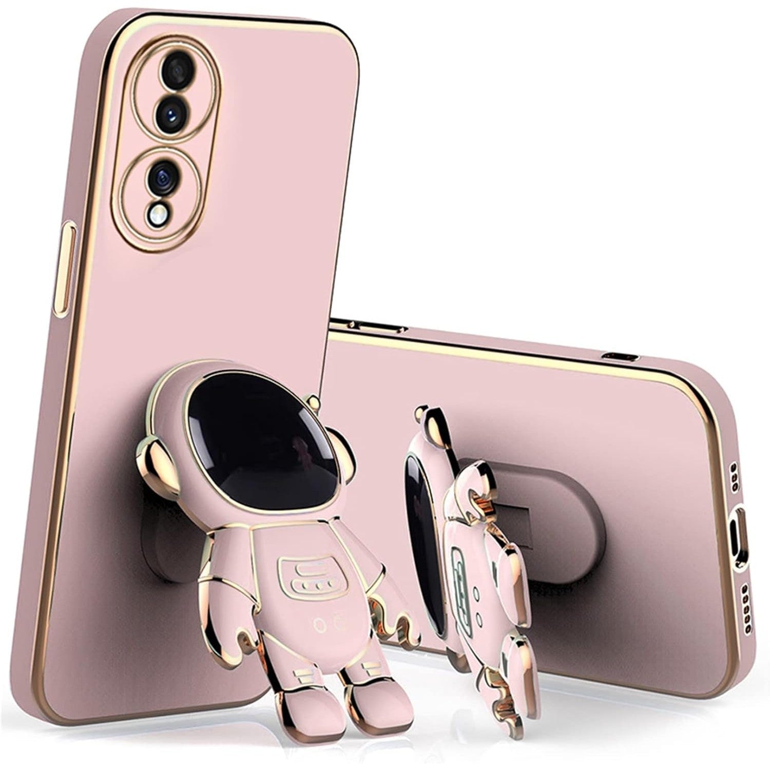 Husa Telefon 2in1, Flippy, Compatibila Huawei P50 Pro, Carcasa TPU cu Suport Inclus Tip Astronaut, Protectie Camere, Roz