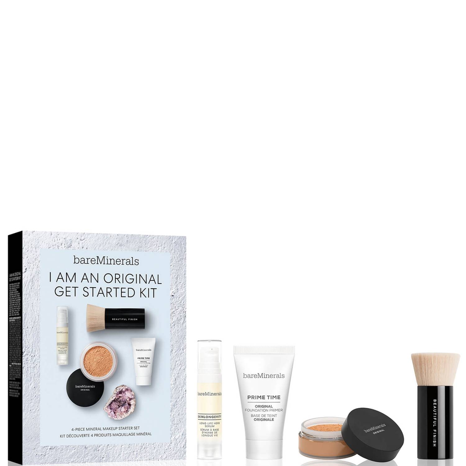 I Am An Original Set BareMinerals: Prime Time, Vitamin E, Smooth Wear, Foundation Primer, Golden Tan, 15 ml +  + Mineral Veil, Matte Finish, Loose Setting Powder, Golden Tan, 2 g + BareMinerals, Setting, Powder Brush - Olmarkt