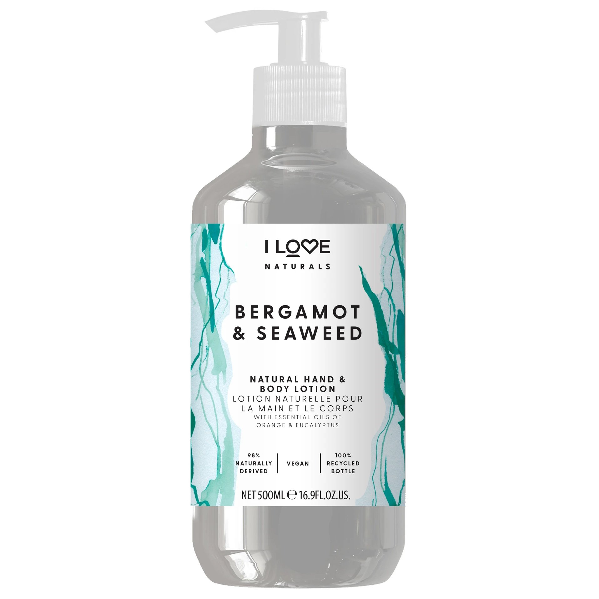 I Love, Naturals Collection, Vegan, Hidratant, Bergamotă și alge marine, Loțiune, Pentru mâini și corp, 500 ml - Olmarkt