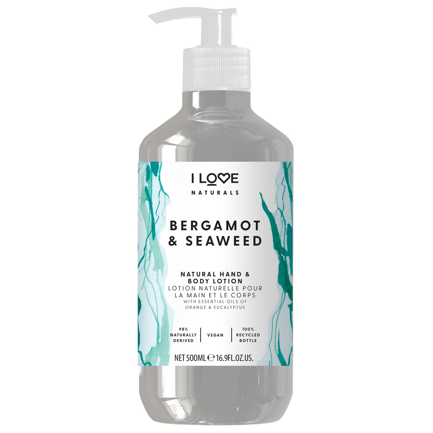 I Love, Naturals Collection, Vegan, Hidratant, Bergamotă și alge marine, Loțiune, Pentru mâini și corp, 500 ml - Olmarkt