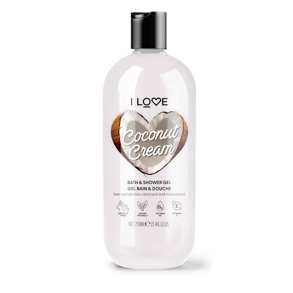 I Love, Coconut & Cream, Hidratant, Gel de duș, Pentru toate tipurile de piele, 750 ml