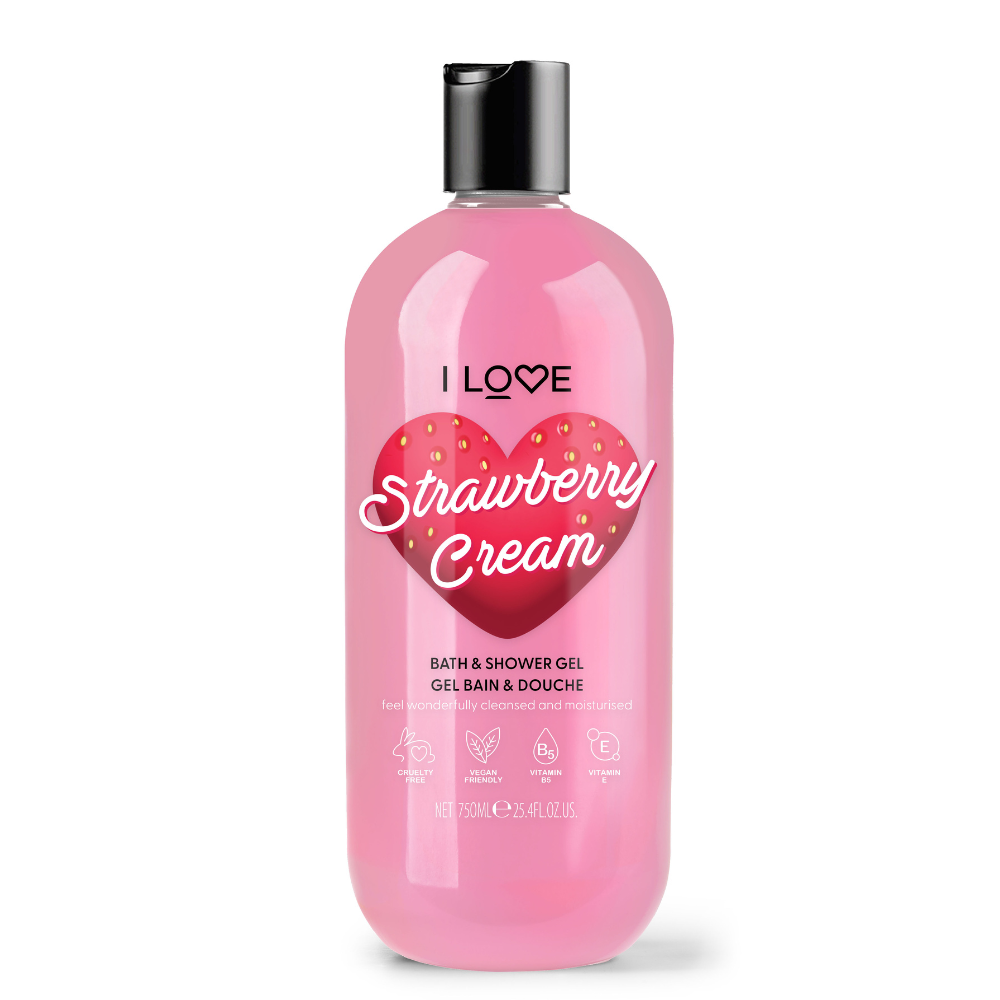 I Love, Strawberries & Cream, Hidratant, Gel de duș, Pentru toate tipurile de piele, 750 ml