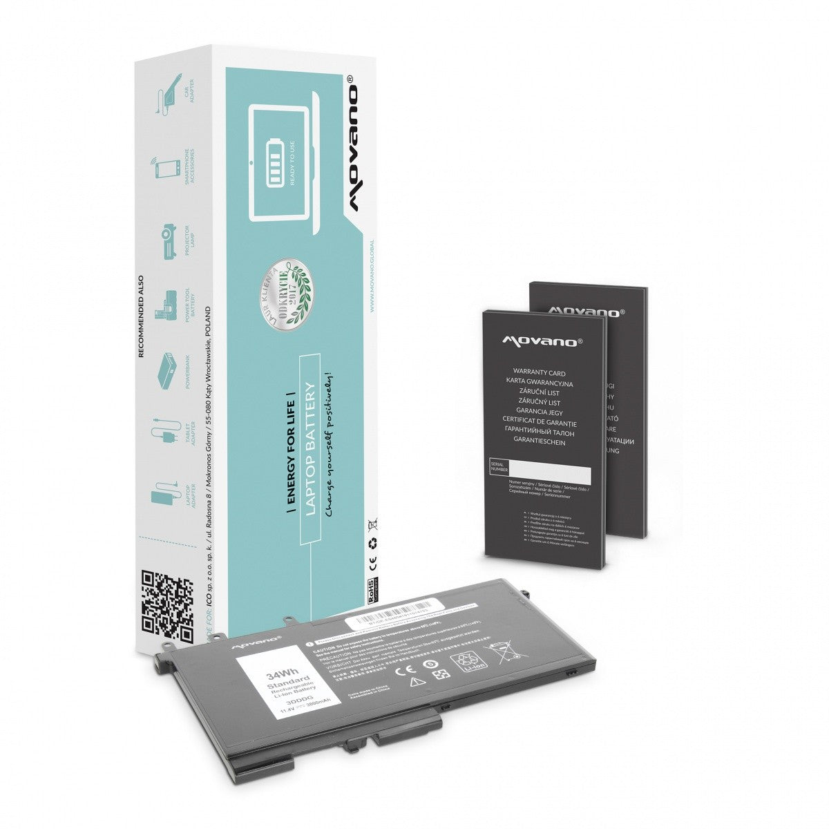 Baterie 3DDDG pentru Dell Latitude 5280 5480 5495 5580 - 3000 mAh (34 Wh)