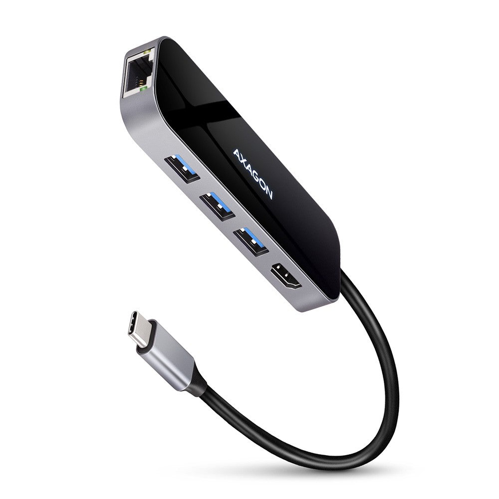 Hub portabil HMC-6GL USB 6 în 1, 5 Gbps, 3x USB-A, HDMI 4K/30Hz, GLAN, PD 100 W, cablu USB-C 20 cm