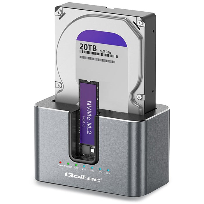 Stație de andocare HDD SSD 2 în 1 | SATA | M.2 NVMe | Clonare | USB-C | 10Gb/s | 28TB