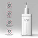 Încărcător de perete ACU-DPQ65W GaN 65W, 3 porturi (USB-A + USB-C dual) PD3.0/QC4+/PPS/Apple, alb