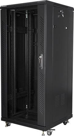 Dulap Rack 19 27U 600x600mm negru, cu ușă de sticlă