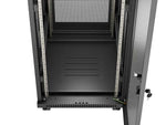Dulap rack negru de podea 19" 24U 600x800 cu uși perforate, LCD (Pachet complet) V2