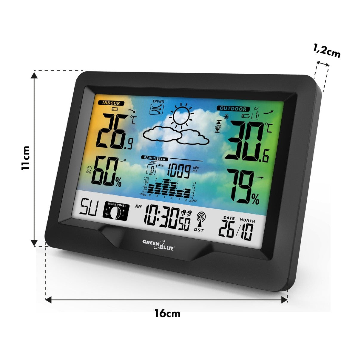 Stație meteo wireless GB540N cu indicator de confort, măsurare umiditate, fază lunară, ceas cu sistem DCF