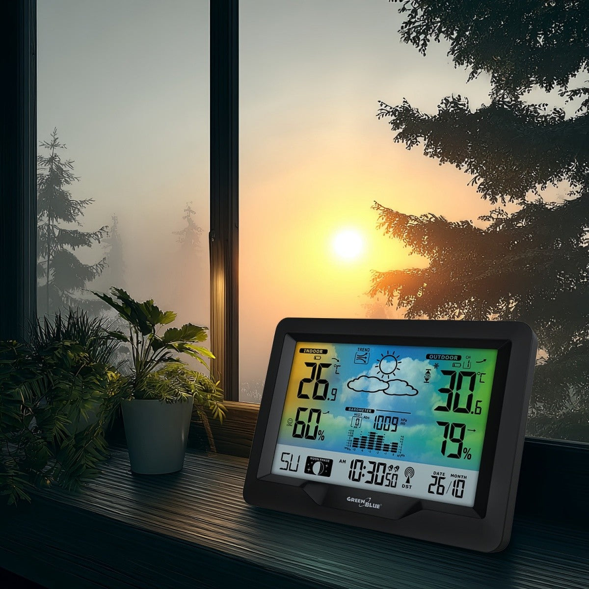 Stație meteo wireless GB540N cu indicator de confort, măsurare umiditate, fază lunară, ceas cu sistem DCF