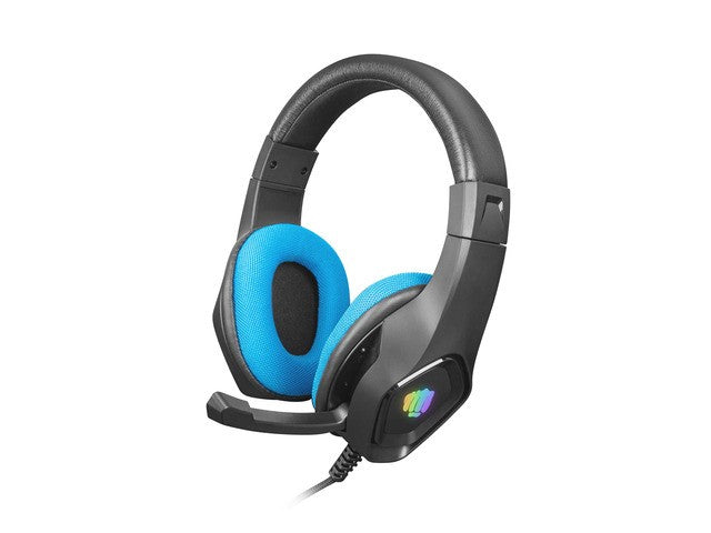 Căști de gaming Phantom cu iluminare din spate neagră și albastră